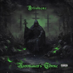 Necromancer's Throne Death Metal Album Cover Art - for Black Metal, Death Metal Music - Dark Fantasy, Dark Surrealism Style - in Black, Grey Color