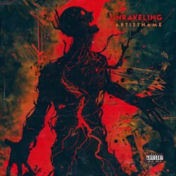 The Unraveling Hardcore Punk Album Cover Art - for Metal, Deathcore Music - style Dark Surrealism, Expressionism - in Red, Black Color