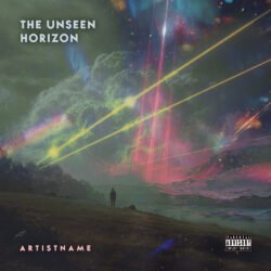 Unseen Horizon Epic Sci-Fi Ambient Music Cover Art - for Ambient, Chillwave Music - style Cinematic Style, Conceptual Art - in Blue, Purple Color