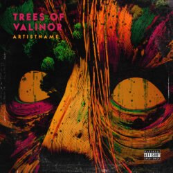 Trees of Valinor Psychedelic Funk Fusion Album Cover Art - for Alternative Rock, Dark Ambient Music - style Abstract, Conceptual Art - in Orange, Green Color