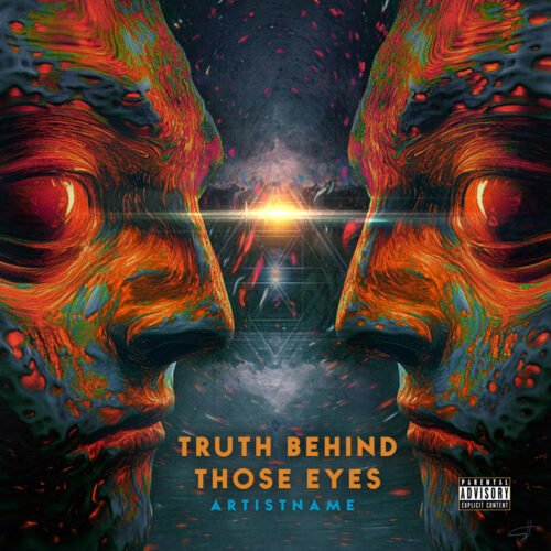 Truth Behind Those Eyes Dark Surreal Album Cover Art - for Alternative Metal, Progressive Metal Music - style Psychedelic Art, Surrealist - in Red, Orange Color