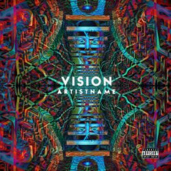 Vision Psychedelic Trance Album Cover Art - for Alternative Hip-Hop, Dark Synth Music - style Abstract, Acid Graphics - in Blue, Red Color