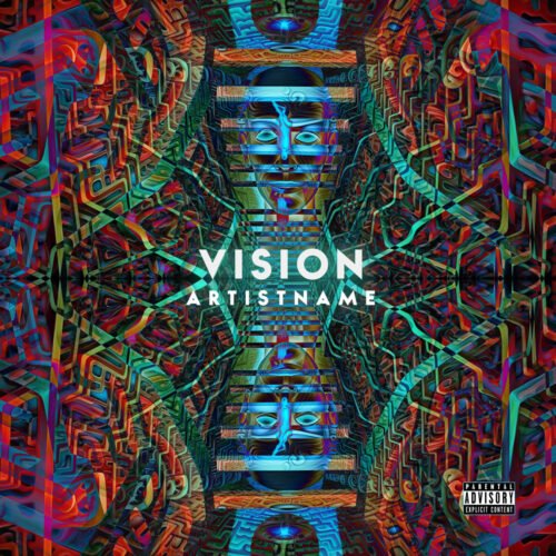 Vision Psychedelic Trance Album Cover Art - for Alternative Hip-Hop, Dark Synth Music - style Abstract, Acid Graphics - in Blue, Red Color