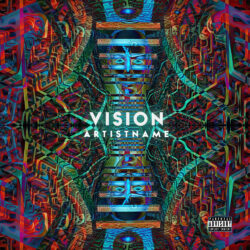 Vision Psychedelic Trance Album Cover Art - for Ambient, Dark Synth Music - Abstract, Digital Art Style - in Blue, Red Color