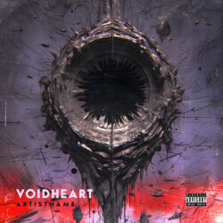 Voidheart Progressive Metal Album Cover Art - for Death Metal, Deathcore Music - 3D Render, Dark Fantasy Style - in Black, Grey Color