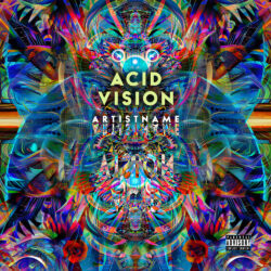 Acid Vision Psychedelic Trance Album Cover Art Design - for Psytrance, Techno Music - Psychedelic Art, Glitch Art Style - in Blue, Red Color