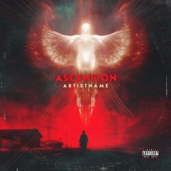 Ascension Symphonic Metal Album Cover Art Design - for Dark Ambient, Industrial Music - style Cinematic Style, Dark Fantasy - in Red, Black Color