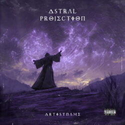 Astral Projection Epic Cosmic Wizard Cover Art - for Progressive Metal, Symphonic Metal Music - Digital Painting, Dark Fantasy Style - in Purple, Black Color