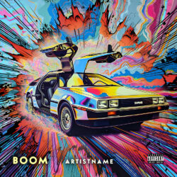 BOOM Synthwave Album Cover Art Design - for Electronic, Synth-Pop Music - Synthwave Style, Psychedelic Art Style - in Blue, Pink Color