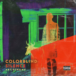 Colorblind Silence Experimental Lo-fi Hip Hop Album Cover Art - for Alternative Rock, Indie Rock Music - Collage, Double Exposure Style - in Green, Red Color