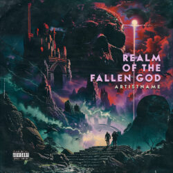 Realm of the Fallen God Sci-Fi Metal Album Cover Art - for Death Metal, Doom Metal Music - Dark Fantasy, Digital Painting Style - in Black, Purple Color