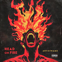 Head on Fire Hardcore Punk Album Cover Art Design - for Heavy Metal, Deathcore Music - Digital Art, Illustrated Style - in Red, Orange Color