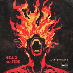Head on Fire Hardcore Punk Album Cover Art Design - for Alternative Metal, Alternative Rock Music - style Dark Fantasy, Expressionism - in Red, Orange Color