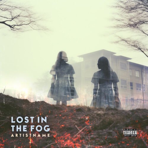 Lost in the Fog Dark Ambient Horrorcore Album Cover Art - for Dark Pop, Indie Rock Music - style Dark Surrealism, Double Exposure - in Black, Grey Color