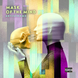 Mask of the Mind Psychedelic Trance Album Cover Art - for Electronic, Art Pop Music - Digital Art, Surrealist Style - in Yellow, Purple Color
