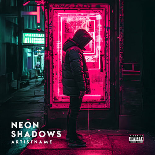 Neon Shadows Cyberpunk Dark Trap Hip Hop Cover Art - for Dark Synth, Synth-Pop Music - Cyberpunk, Cinematic Style Style - in Pink, Black Color