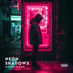 Neon Shadows Cyberpunk Dark Trap Hip Hop Cover Art - for Phonk, Dark Synth Music - style Cyberpunk, Photographic - in Pink, Blue Color