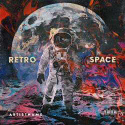 Retro Space Psychedelic Rock Album Cover Art Design - for Ambient, Chillwave Music - Collage, Digital Art Style - in Black, Grey Color