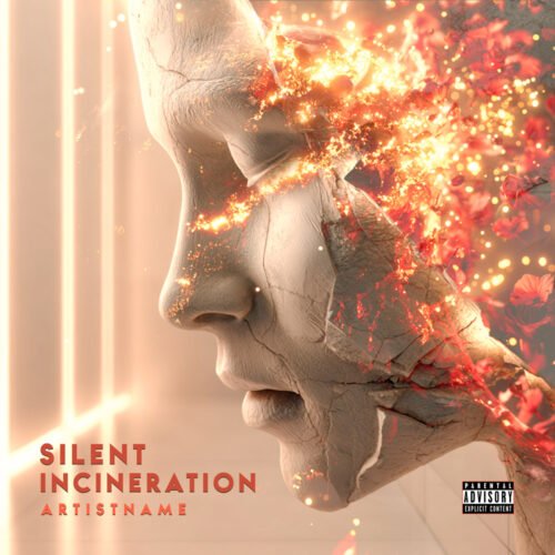 Silent Incineration Dark Abstract Concept Album Cover Art - for Ambient, Alternative Metal Music - style Cinematic Style, Surrealist - in Red, Orange Color