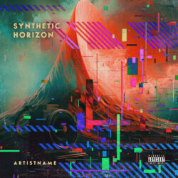 Synthetic Horizon Glitch Core Electronic Album Cover Art - for Electronic, Synth-Pop Music - Glitch Art, Digital Art Style - in Red, Blue Color