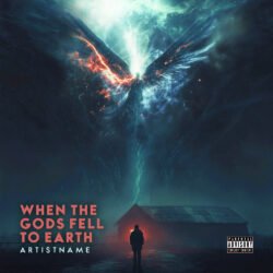 When the Gods Fell to Earth Epic Dark Fantasy Sci-Fi Album Cover Art - for Alternative Metal, Dark Ambient Music - style Dark Fantasy, Cinematic Style - in Blue, Red Color