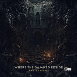 Where the Damned Reside Melodic Death Metal Album Cover Art - for Black Metal, Death Metal Music - Dark Fantasy, Dark Surrealism Style - in Black, Grey Color