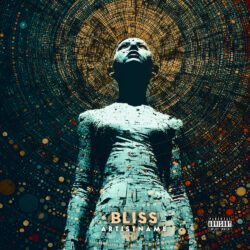 Bliss Sci-Fi Surreal Album Cover Art - for Ambient, Downtempo Music - 3D Render, Abstract Style - in Blue, Yellow Color