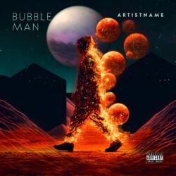 Bubble Man Sci Fi Trap artwork - for Alternative Hip-Hop, Ambient Music - style Afrofuturism, Cinematic Style - in Red, Orange Color