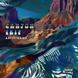 Canyon Trip Psychedelic Glitch Trap Album Cover Art - for Chillwave, Electronic Music - 3D Render, Abstract Style - in Blue, Brown Color