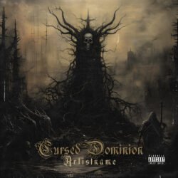 Cursed Dominion Black Metal Album Cover Art Design - for Black Metal, Death Metal Music - style Dark Fantasy, Gothic Art - in Black, Grey Color