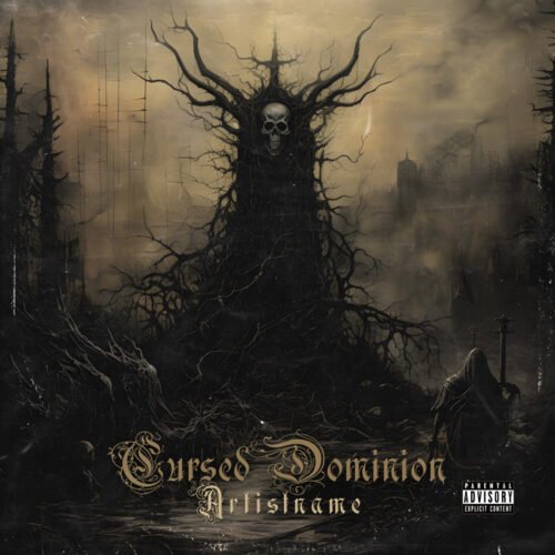 Cursed Dominion Black Metal Album Cover Art Design - for Black Metal, Death Metal Music - style Dark Fantasy, Gothic Art - in Black, Grey Color