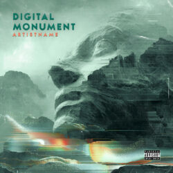 Digital Monument Abstract Glitch Electronic Ambient Cover - for Ambient, Post-Rock Music - Digital Art, Glitch Art Style - in Green, Grey Color