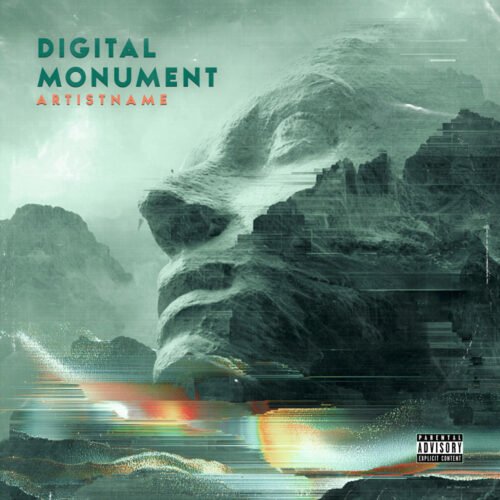 Digital Monument Abstract Glitch Electronic Ambient Cover - for Electronic, Ambient Music - style Cinematic Style, Glitch Art - in Green, Grey Color