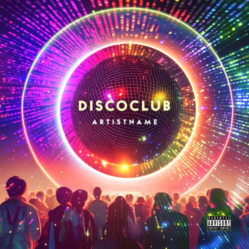 DiscoClub Cyberpunk Electronic Dance Music Album Cover Art - for Dance-Pop, Disco Music - style Cyberpunk, Futuristic Style - in Pink, Purple Color