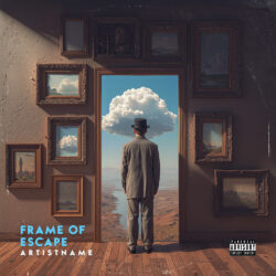 Frame of Escape Surreal Dreamscape Digital Art Cover - for Alternative Rock, Art Pop Music - Surrealist, Conceptual Art Style - in Brown, Blue Color