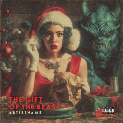 Gift of the Beast Dark Christmas Horror Metal Album Cover Art - for Alternative Rock, Dark Pop Music - style Dark Fantasy, Vintage Style - in Red, Green Color