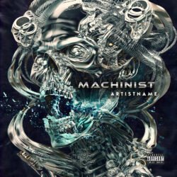 Machinist Cybernetic Skull Industrial Metal - for Industrial, Industrial Metal Music - style Biopunk, Cyberpunk - in Blue, Black Color