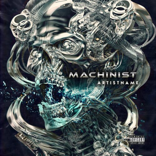 Machinist Cybernetic Skull Industrial Metal - for Industrial, Industrial Metal Music - style Biopunk, Cyberpunk - in Blue, Black Color