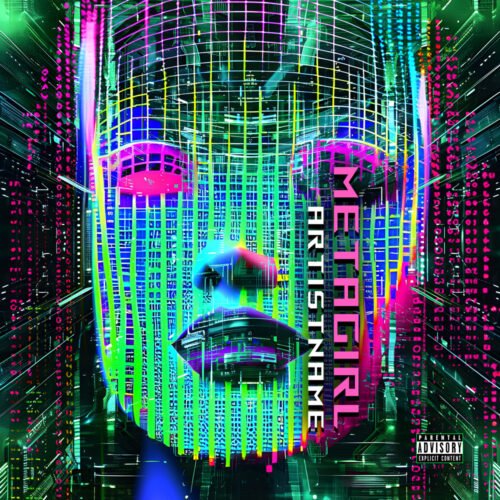 Metagirl Cyberpunk Cover Art - for Dark Synth, Electro Music - style Cyberpunk, Glitch Art - in Green, Blue Color