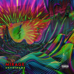 Mirage Psychedelic Glitch Electronic Cover Art - for Alternative Hip-Hop, Ambient Music - 3D Render, Abstract Style - in Green, Purple Color