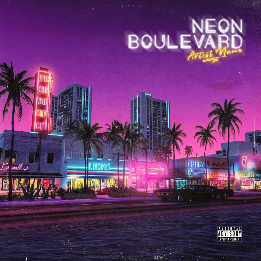 Neon Boulevard Synthwave Electronic Cover Art Neon Boulevard Synthwave Electronic Cover Art