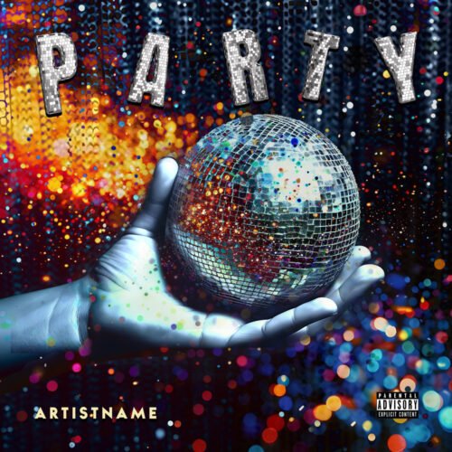 Party Disco Glitter Ball Electronic Dance Music Album Cover Art - for Dance-Pop, Disco Music - style Pop Art, Photographic - in Blue, Orange Color