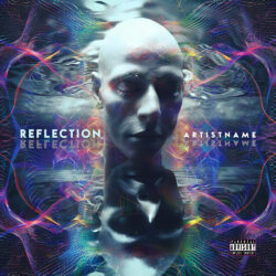 Reflection Psychedelic Electronic Album Cover Art - for Ambient, Electronic Music - 3D Render, Surrealist Style - in Blue, Purple Color