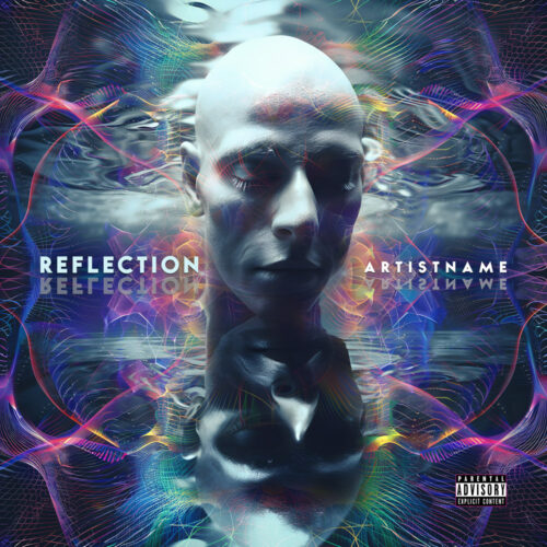 Reflection Psychedelic Electronic Album Cover Art - for Ambient, Electronic Music - 3D Render, Surrealist Style - in Blue, Purple Color