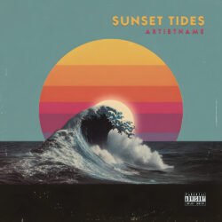 Sunset Tides Wave Art for Vaporwave Chillwave Synthwave Music Cover Art - for Chillwave, Synth-Pop Music - style Retro, Retrowave - in Blue, Orange Color