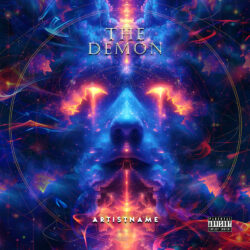 Cosmic Demon Psytrance Cover Art - for Dubstep, EDM Music - Dark Fantasy, Digital Art Style - in Blue, Purple Color