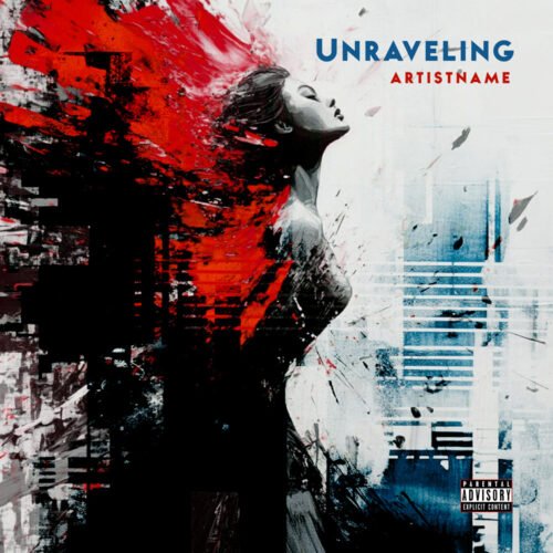 Unraveling Abstract Glitch Metal Art - for Alternative Rock, Ambient Music - style Abstract, Action Painting - in Red, Blue Color
