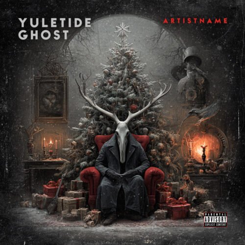 Yuletide Ghost Dark Christmas Horror Artwork - for Dark Ambient, Black Metal Music - style Dark Fantasy, Photographic - in Red, Black Color
