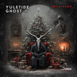 Yuletide Ghost Dark Christmas Horror Artwork - for Dark Ambient, Black Metal Music - Cinematic Style, Dark Fantasy Style - in Red, Black Color