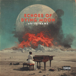 Echoes of Dying Moon dark cinematic piano orchestral music Cover Art - for Alternative Rock, Progressive Rock Music - Surrealist, Dark Fantasy Style - in Red, Grey Color